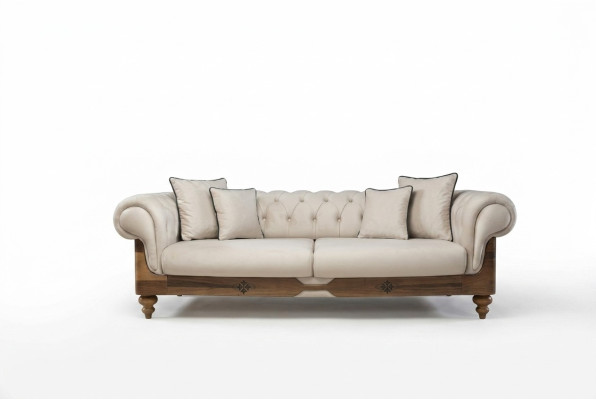 Sofá Chesterfield marrón y blanco, sofá de salón de diseñador, mueble de asiento nuevo.