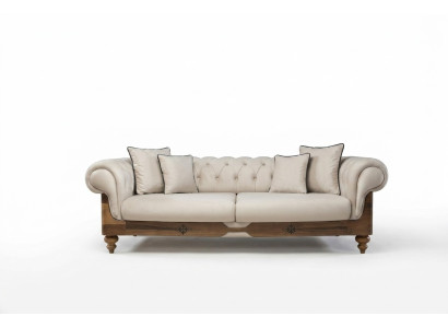 Sofá Chesterfield marrón y blanco, sofá de salón de diseñador, mueble de asiento nuevo.