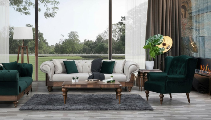 Conjunto clásico de sofá de 3 plazas + sillón Chesterfield muebles de diseñador