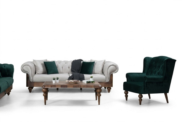 Conjunto clásico de sofá de 3 plazas + sillón Chesterfield muebles de diseñador