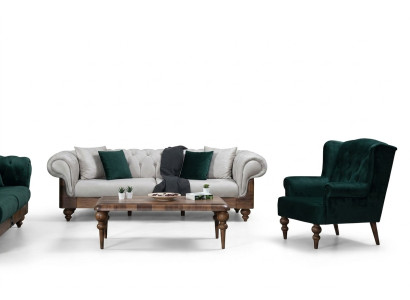Conjunto clásico de sofá de 3 plazas + sillón Chesterfield muebles de diseñador