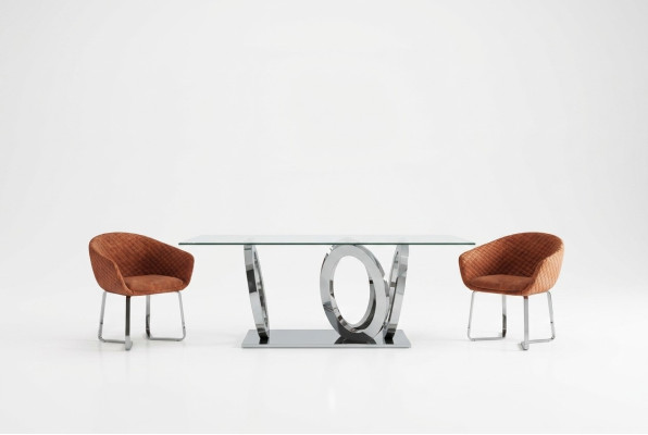 Moderna mesa de comedor de diseñador con tablero de vidrio en estilo moderno muebles.