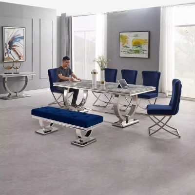 Mesa de comedor de lujo, mesa de columna, mesas de comedor, mesa de comedor de plata 200x100.