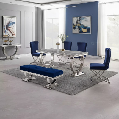 Mesa de comedor de lujo, mesa de columna, mesas de comedor, mesa de comedor de plata 200x100.