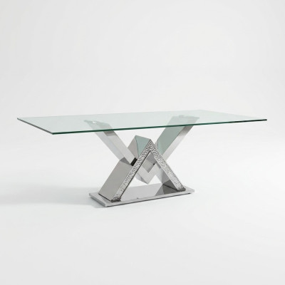 Mesa de comedor de lujo, mesa de columna plateada, mesas de comedor, mesa de comedor de cristal