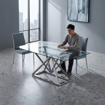 Mesa de vidrio Mesas de pedestal Mesas plateadas Mesas de vidrio Mesa Muebles de lujo 180x90