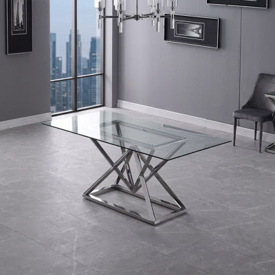 Mesa de vidrio Mesas de pedestal Mesas plateadas Mesas de vidrio Mesa Muebles de lujo 180x90