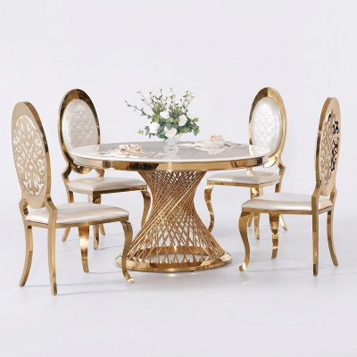 Mesa redonda con pie dorado, cromo, mesa redonda, mesa de comedor, lujo, 130cm.