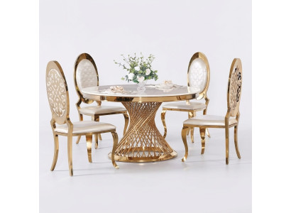 Mesa redonda con pie dorado, cromo, mesa redonda, mesa de comedor, lujo, 130cm.
