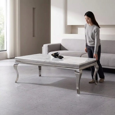 Mesa de centro Diseño Sala de estar Mesa de lujo Sofá Mesa auxiliar 130x70 Plata