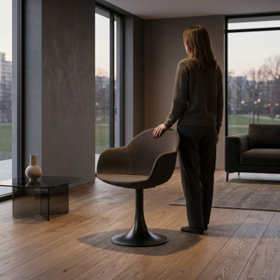 Diseñador Silla de comedor negra con base de acero inoxidable Lujo de un asiento Nuevo