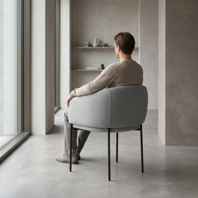 Silla acolchada gris con apoyabrazos, diseño de una plaza, sillas de salón.