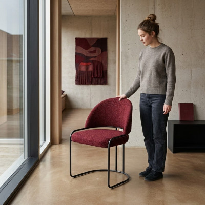 Silla de diseñador roja tapizada de una plaza para comedor de tela, sillas de lujo.