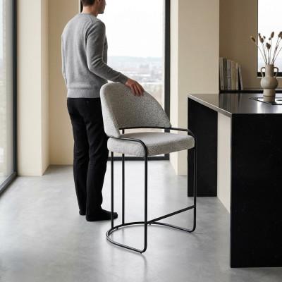 Taburete gris con patas de acero inoxidable Silla de comedor Sillas de diseño altas