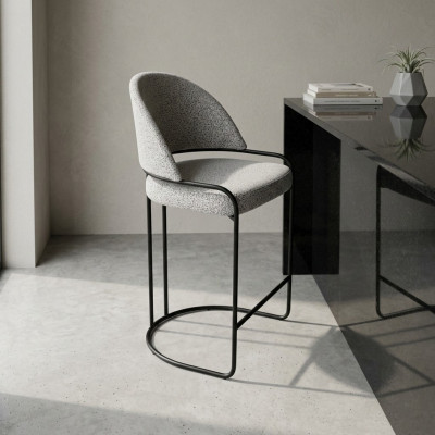 Taburete gris con patas de acero inoxidable Silla de comedor Sillas de diseño altas