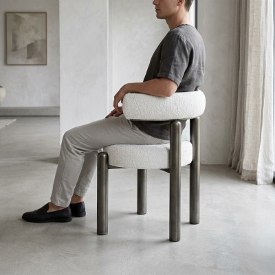 Diseñador Silla Blanca Sillas de Comedor Tapizados Textil Asiento Individual Patas Metálicas