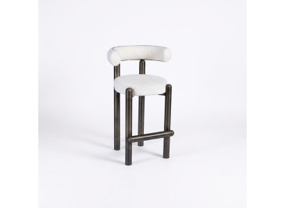 Diseñador taburete blanco con patas de acero inoxidable - mueble de bar de lujo de una plaza