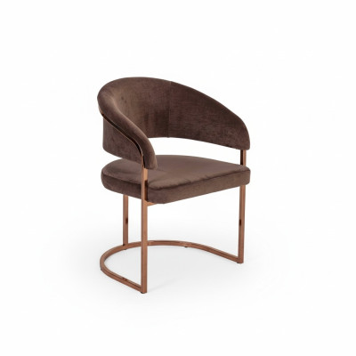 Silla de comedor de lujo marrón moderna con tapizado de tela. Muebles nuevos.