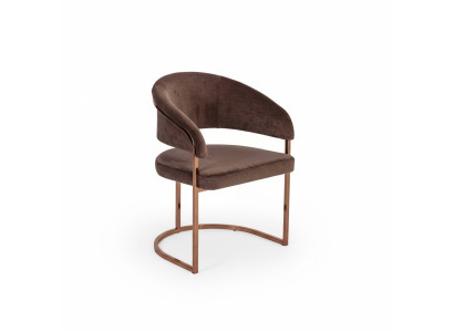 Silla de comedor de lujo marrón moderna con tapizado de tela. Muebles nuevos.
