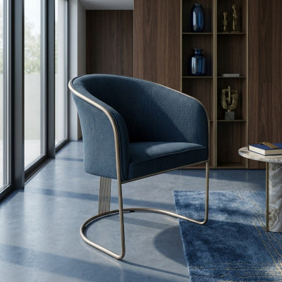 Sillón de acero inoxidable azul de lujo de una plaza con cojines y reposabrazos, silla con respaldo.