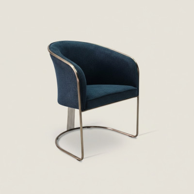 Sillón de acero inoxidable azul de lujo de una plaza con cojines y reposabrazos, silla con respaldo.