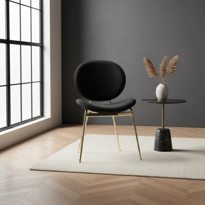 Silla de diseñador negra con patas de acero inoxidable Sillas de comedor modernas
