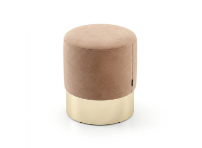 Puf beige, diseño de taburete, reposapiés auxiliar, asiento acolchado, textil.