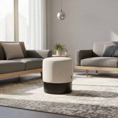 Puf diseñador, taburete de textiles elegante, asiento, mueble de dormitorio.