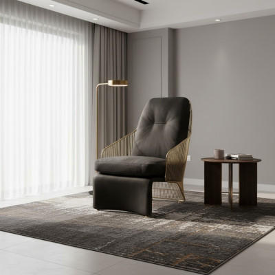 Sillón de diseño para la sala de estar. Asiento individual negro, mueble acolchado estilo lounge.
