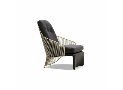 Sillón de diseño para la sala de estar. Asiento individual negro, mueble acolchado estilo lounge.