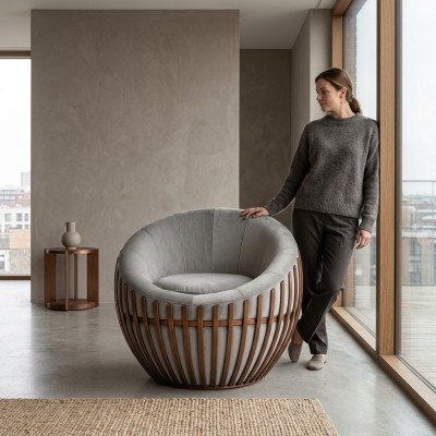 Diseñador Gris Sillón Muebles de sala de estar Tapizado Asiento Tela Sillón Salón Club