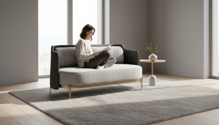 Diseñador Sofá de lujo de dos plazas en gris para sala de estar, mueble textil