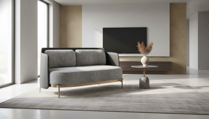 Diseñador Sofá de lujo de dos plazas en gris para sala de estar, mueble textil