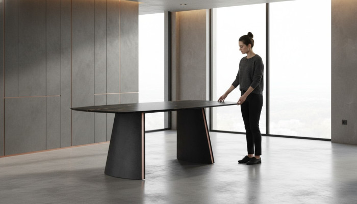 Mesa de comedor de lujo color gris oscuro, mesas de comedor, diseño de interiores de diseñador, nuevo.