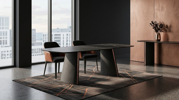 Mesa de comedor de lujo color gris oscuro, mesas de comedor, diseño de interiores de diseñador, nuevo.