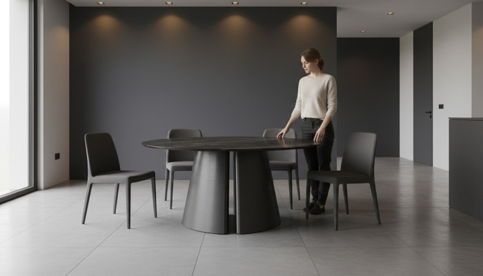 Diseñador mesa redonda negra acero inoxidable muebles mesa de comedor mesas de lujo