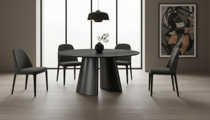 Diseñador mesa redonda negra acero inoxidable muebles mesa de comedor mesas de lujo