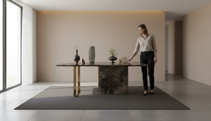 Diseñador de mesa de comedor de lujo de acero inoxidable Mesa de comedor Muebles de madera Mesas Nuevas