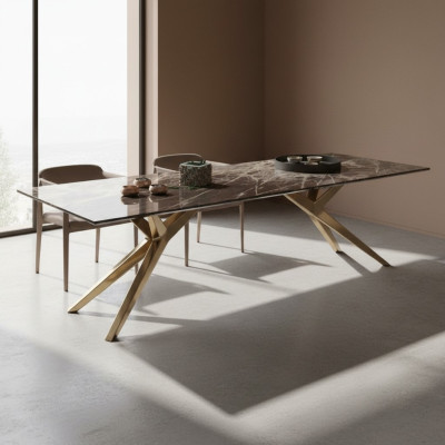 Mesa de comedor de acero inoxidable de lujo lujoso Mesa de mármol elegante Nueva