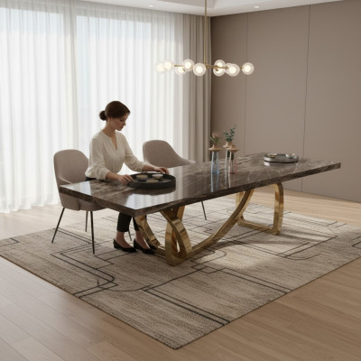 Gran y elegante mesa de comedor, muebles de comedor de diseño moderno y elegante, nuevo.