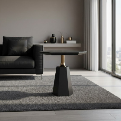 Elegante mesa auxiliar negra de seis lados para sala de estar, mesa de centro.