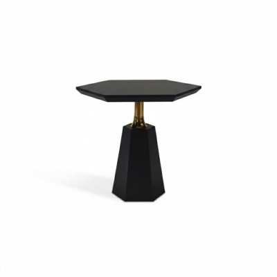 Elegante mesa auxiliar negra de seis lados para sala de estar, mesa de centro.