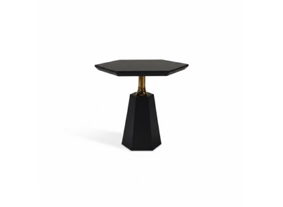 Elegante mesa auxiliar negra de seis lados para sala de estar, mesa de centro.