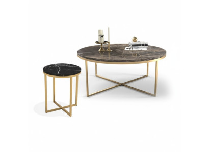 Lujo Mesa de centro redonda con mesa auxiliar de diseño de acero inoxidable set.