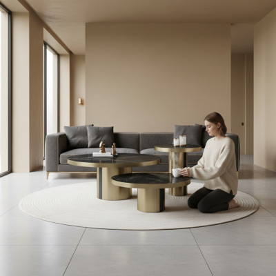 Set de mesa de centro de lujo 3x Mesas redondas Modernas de sala Mesas auxiliares Nuevas