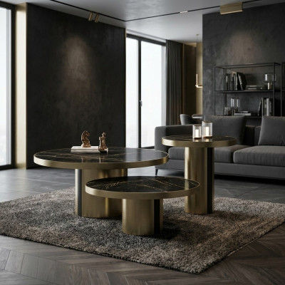 Set de mesa de centro de lujo 3x Mesas redondas Modernas de sala Mesas auxiliares Nuevas