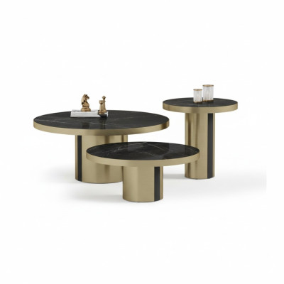 Set de mesa de centro de lujo 3x Mesas redondas Modernas de sala Mesas auxiliares Nuevas