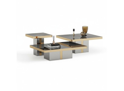 Juego de mesa de café cuadrado de lujo con 3 mesas auxiliares - muebles de sala de estar.