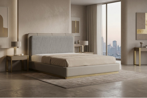 Dormitorio beige cama de madera diseño moderno 180x200 camas muebles