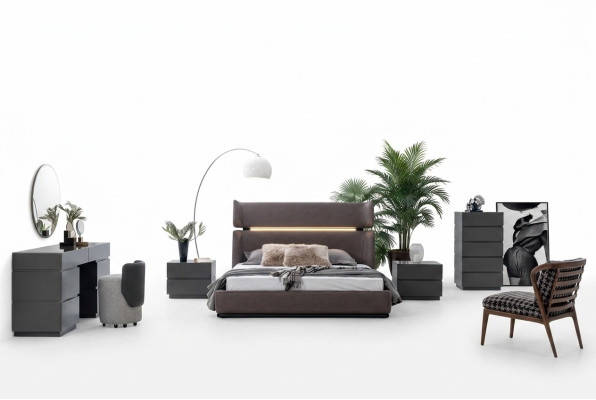 Moderno juego de dormitorio de 6 piezas cama 2x mesitas de noche cómoda con espejo